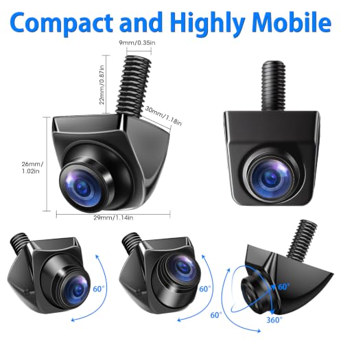 Image of 【Metal Body】 180 Ultra-Wide Angle Backup Camera, AHD 1080P /720P | Super Night Vision, IP67 Waterproof, 360+45 Rotatable, Parking Assist, Universal for Cars Trucks SUV (Matte Black)