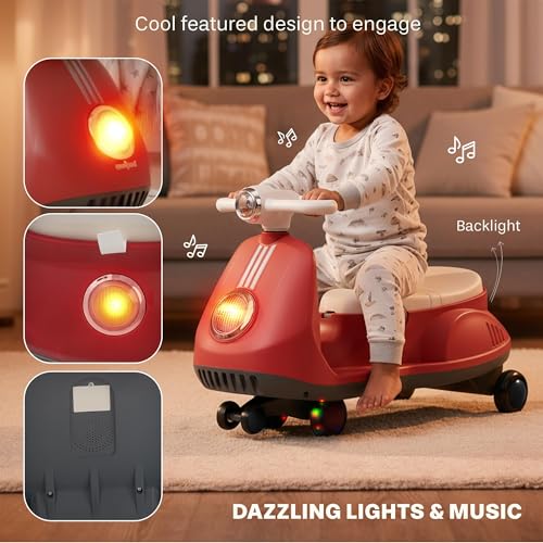 Image of Baybee Gliddo Baby Swing Car for Kids with LED Lights & Music | 360 Steering Twister Push Ride On with Wide Seat, Storage & Smooth Glide | Wiggle Magic Car for Boys & Girls Aged 3+ Years (Red)