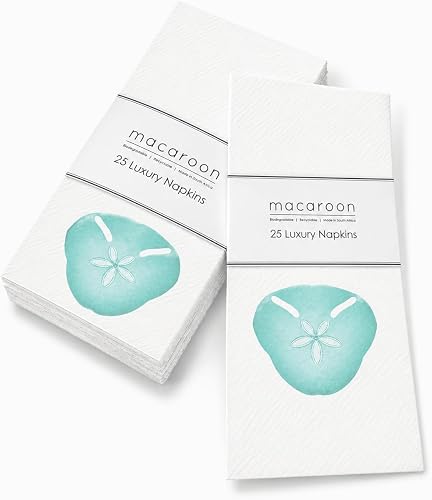 Macaroon Luxury Slim Napkins Seaglass Pansy Shell Print 25 Pack