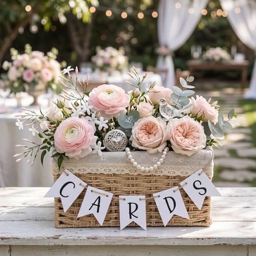 Image of Yaomiao Mini Cards Sign Banner for Card Box Wedding Themed Hanging Banner Decor Party Decoration for Birthday for Basket Table Greeting Photo Props Table Decor, Basket Not Included (Stylish,Card)