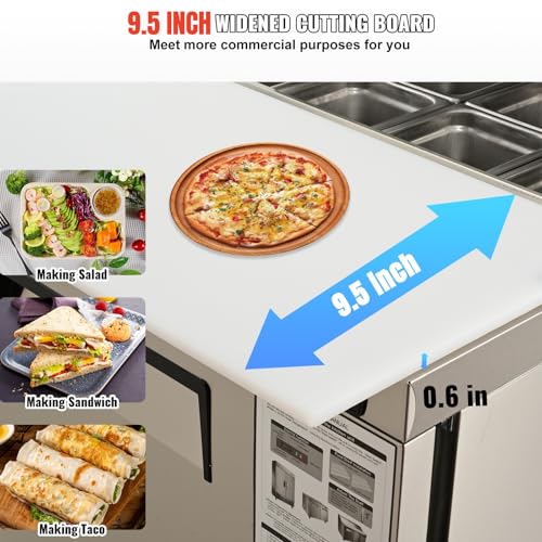 Image of VEVOR Commercial Refrigerator, 28 inch W Sandwich /Salad Prep Refrigerated Table, Stainless Steel Food Prep Station Fridge with 8 Pan, for Restaurant, Bar, Shop, 7.1 Cu. Ft Refrigerator Single Door, Silver