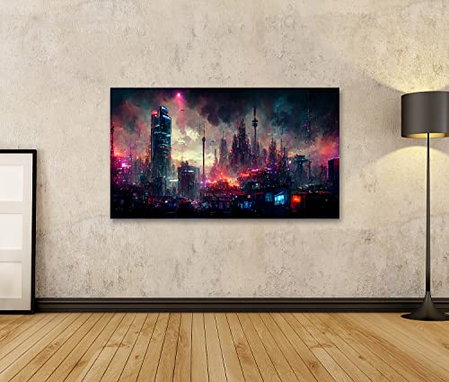 Tableaux paysage urbain cyberpunk decoration murale grand format cadre salon