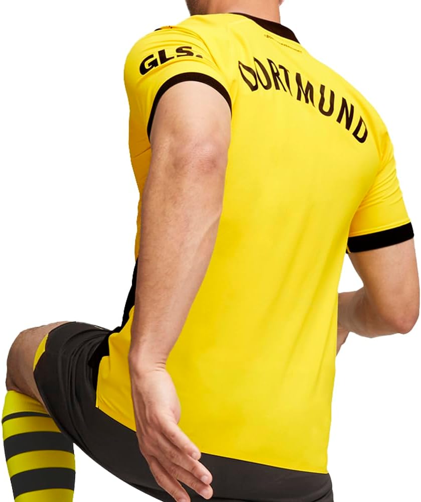 PUMA Mens BVB Home Authentic Crew Neck Short Sleeve Jersey Casual - Black, Yellow
