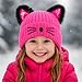 Girls Sequin Cat Ears Hats Kids Winter Knitted Beanie Hat for Outdoor Snow Ski Skull Cap Ages 7-12 Hot Pink