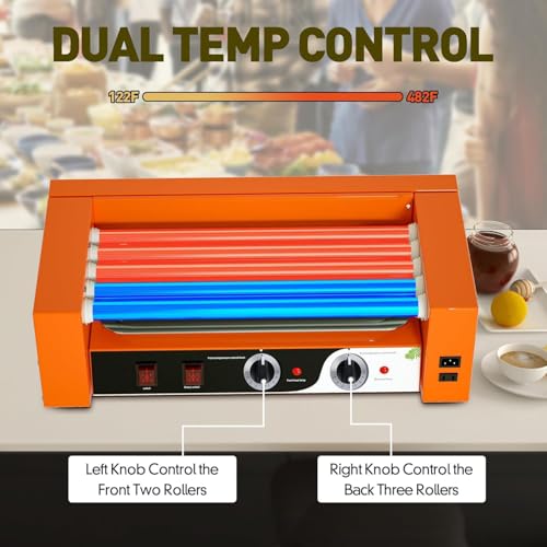 JDXQBLD Hot Dog Roller Grill, Roller Sausage Grill Cooker, Removable Drip Tray & Cover, Hot Dog Machine for Commercial Use,7roll - Thumbnail 6