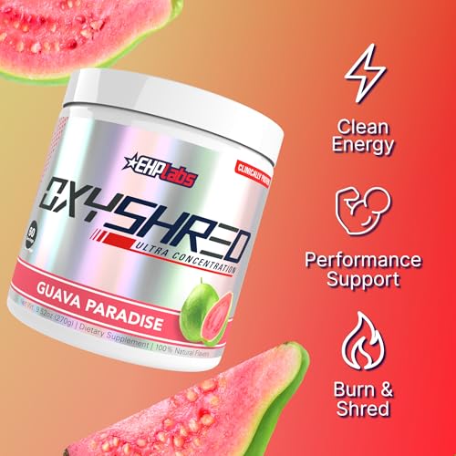 Image of EHP Labs OxyShred Pre Workout Powder & Shredding Supplement - Preworkout Powder with L Glutamine & Acetyl L Carnitine, Energy Boost Drink - Guava Paradise, 60 Servings