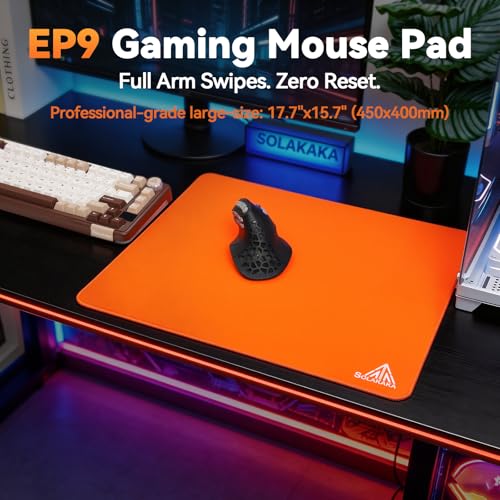 Image of SOLAKAKA EP9 Black Gaming Mouse Pad- 4MM Thick 17.7 inchx15.7 inch (450x400mm) Large Mouse Pad, Micro-Woven Precision Surface, Non-Slip Rubber Base, Stitched Edge- FPS,MOBAs,RTS,MMO