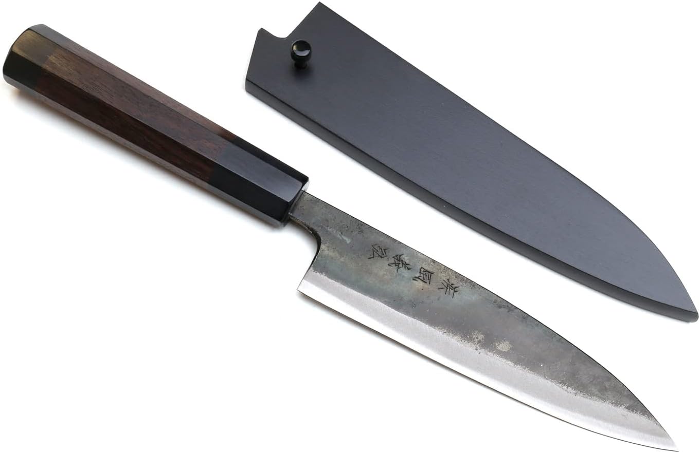 Yoshihiro Aogami Super Blue High Carbon Kurouchi Petty Utility Knife (6'' (150mm) & Saya)