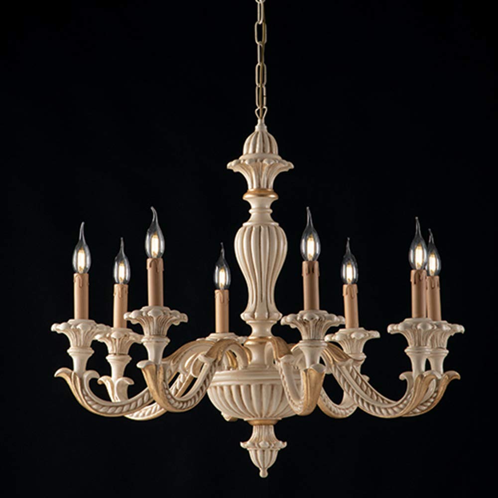 Lampadario in legno avorio e oro classico, lampadario shabby chic 8 luci, lampadario camera da letto bon-52