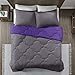 Comfort Spaces Vixie Reversible Comforter Set - Trendy Vibrant Color with Geometric Quilted Cover, Lightweight All Season Down Alternative Cozy Bedding, Sham, Purple/Charcoal, Full/Queen 3 piece