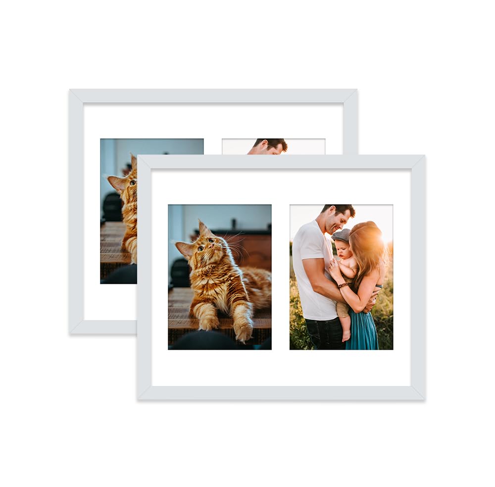 Light Grey Multi Photo Frame - Holds 2 x 7x5 Pictures, Family Collage Picture Frame for Wall Display, 12x10 Frame size, Set of 2