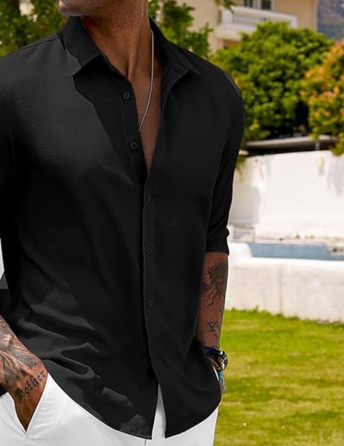 Image of CB-COLEBROOK Men's Long Sleeve Button Down Shirts Casual Cotton Linen Shirts Summer Beach Shirt for Mens Top (Available in Plus Size)