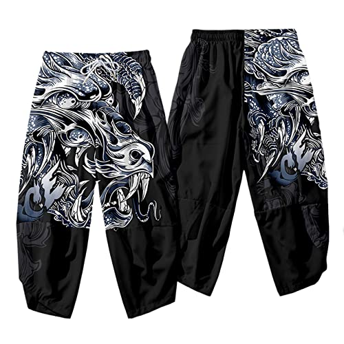 Image of DOSLAVIDA Men's Japanese Kimono Jacket Set Stylish Open Front Coat With Shorts Chinese Style Printed Cardigan Suit