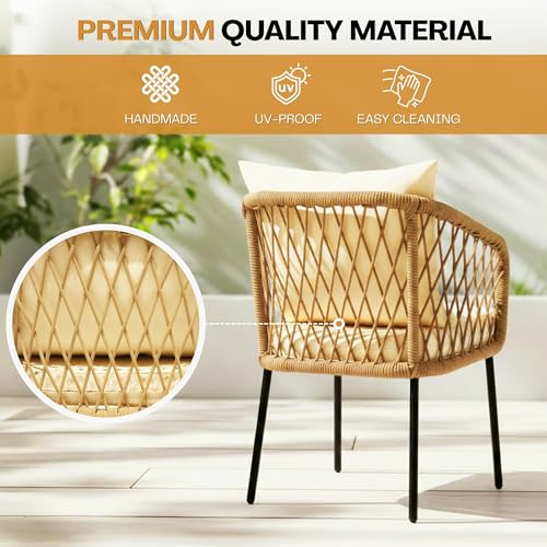 Image of DEVOKO Verde Outdoor Rope 4-Seater Sofa Set with Glass Top Table & Water-Repellent Cushions, Durable Metal Frame, Handwoven Furniture Perfect for Garden, Patio, Pool Deck & Balcony(Beige & Cream)
