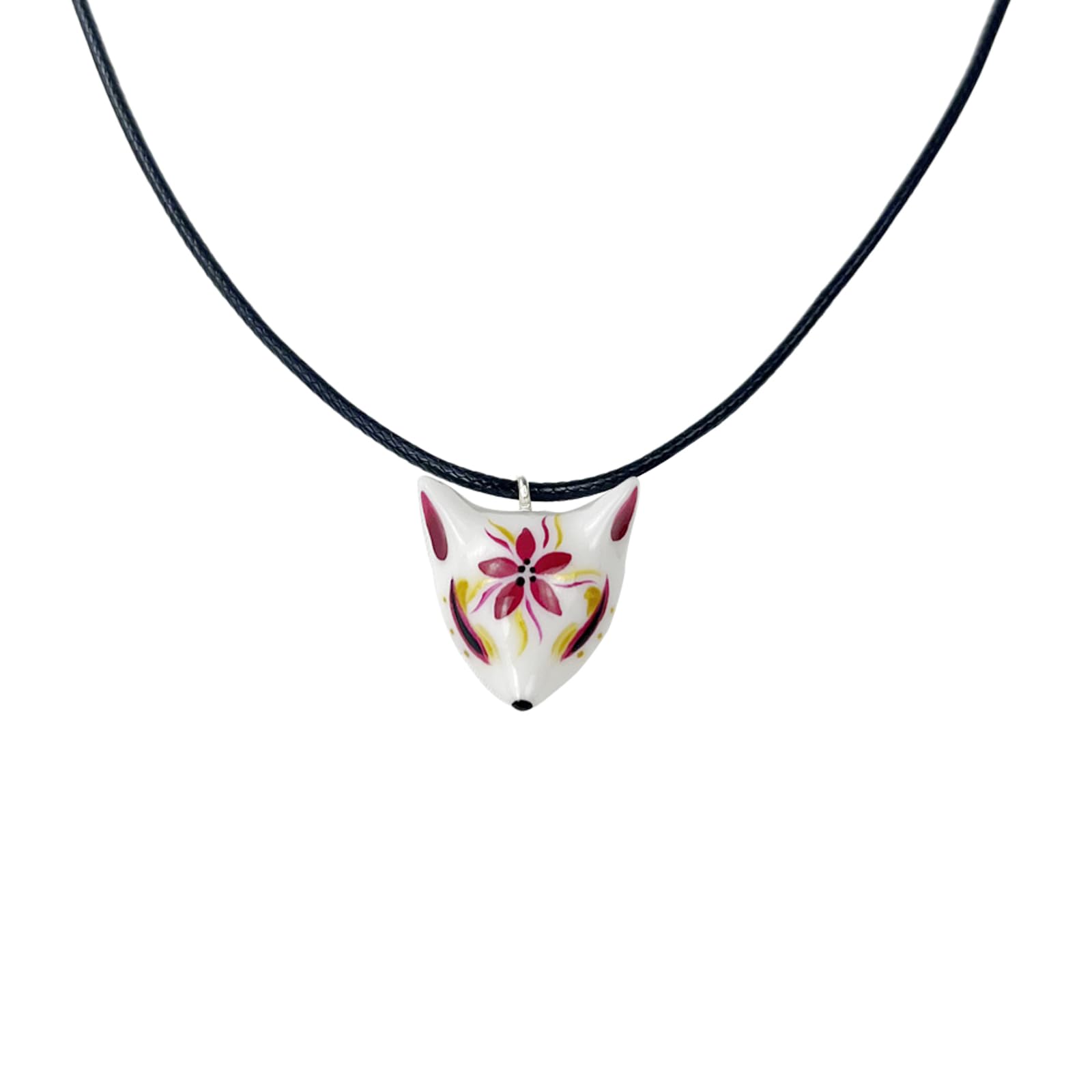 YangYong Ceramic Fox Necklace Little Kitsune Mask Pendant for Women Men Boyfriend Girl, Unique Hand Painted Birthday Gift Strands Jewelry
