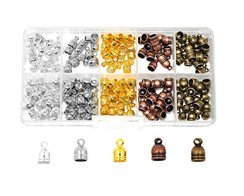 Cord End Cap for Jewelry Making, Kumihimo End Cap Finding Kit for Leather, Tassels; 6mm 200 PCs Assorted Colors by Mandala Crafts