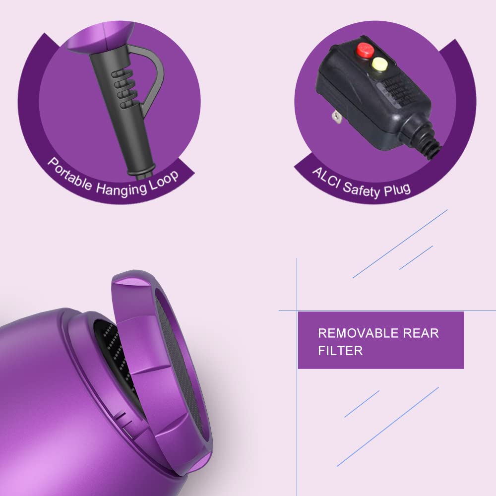 Secador de pelo pequeño y ligero para niños, secador compacto para RV y viajes, secador iónico de 1000 W con concentrador 6