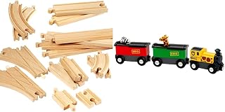 Brio World 33402 Expansion Pack Intermediate | Wooden Train Tracks for Kids Age 3 and Up & World - 33722 Safari Train | 3 Piece Toy Train Accessory for Kids Age 3 and Up