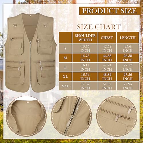 Janmercy 2 Pieces Men's Work Fishing Vest with Hat Lightweight Safari Travel Hunting Waistcoat With Multi Pockets Fishing Hat2