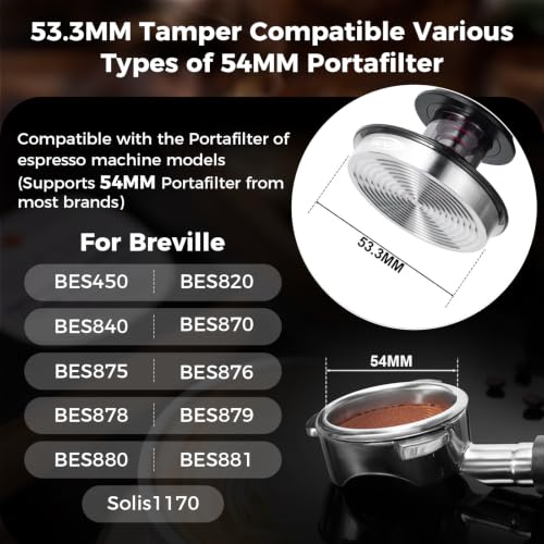 Image of IKAPE 53mm Semi-Transparent Coffee Tamper for Espresso, Spring Calibrated with Threaded Premium Stainless Steel Base, Suitable for 54mm Breville Bottomless Portafilters(New Upgrade)