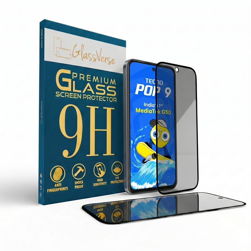 Image of GlassVerse Privacy Tempered Glass for Tecno Pop 9 4G | Anti Spy Screen Protector, 9H Hardness, Edge to Edge, Case Friendly, Hassle-less Installation Kit Included. (Pack of 2)