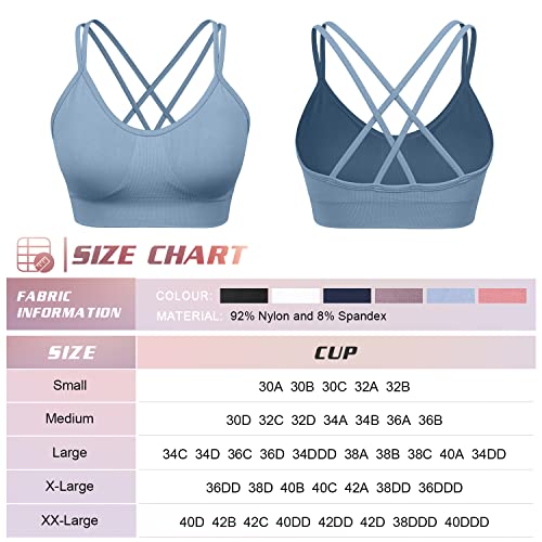 Image of VEQKING Strappy Cross Back Women Sports Bra Pack for Medium Support Workout | Removable Padded Cups, Spaghetti Strap, Comfort Seamless Wirefree, Soft Breathable Fabric, for Gym /Yoga /Pilates /Walking /Daily