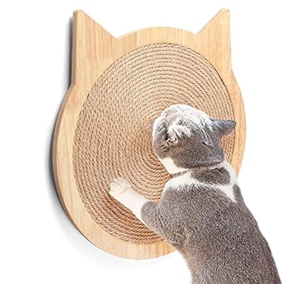 HC Cat Shape Scratching Pads for Cats Kittens, Wall Sisal Cat Scratcher Scratch Board with Strong Sucker, Wooden Cat Toy Furniture (M)