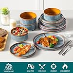 vancasso ONION Ceramic Plates and Bowls Sets, 12 Pieces Blue Dinnerware Sets for Kitchen, Reactive Glaze Dishes Set for 4, Dishwasher and Microwave Safe - Image 3