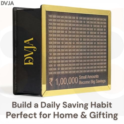 Image of Money Bank Wooden Piggy Bank for Kids & Adults, Coin Box with Carved Design, Savings Box, Mini Bank, Wooden Coin Box, Money Saver, Piggy Bank with Numbers (Golden LINE)