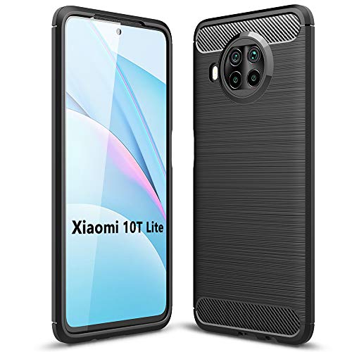 TANYO Funda Fibra para Xiaomi 10T Lite, Carcasa Silicona TPU Case con Antigolpes Parachoque, Robusta Estuche Cover Caso - Negro