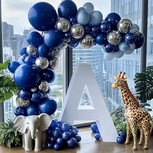 Image of RUBFAC 135pcs Navy Blue Balloons Different Sizes 18 12 10 5 Inch for Garland Arch, Dark Blue Latex Balloon for Graduation Birthday Party Baby Shower Wedding Decorations