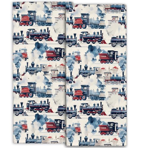 amepay Vintage-Handtücher mit Dampflokomotivenmuster, 36,8 x 71,1 cm, weiches Mikrofaser-Polyester, Retro-Handtuch-Set mit Lokomotivenmuster, für Transport, Badezimmer, Küche, Spa, Hotel, Dekoration,