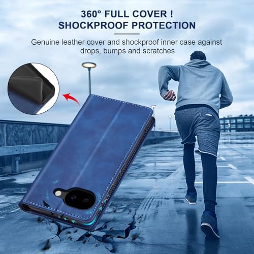 Image of Jasonyu Flip Wallet Case for Google Pixel 10A 5G,Leather Magnetic Folio Cover with Card Holder,Kickstand - TPU Shockproof Durable Protective Phone Case,Blue