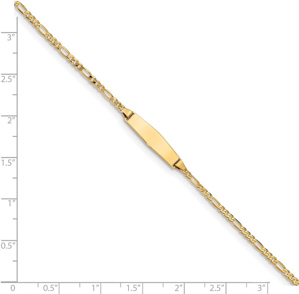 Solid 14K Yellow Gold Baby Soft Diamond Shape ID Figaro Bracelet - Image 3