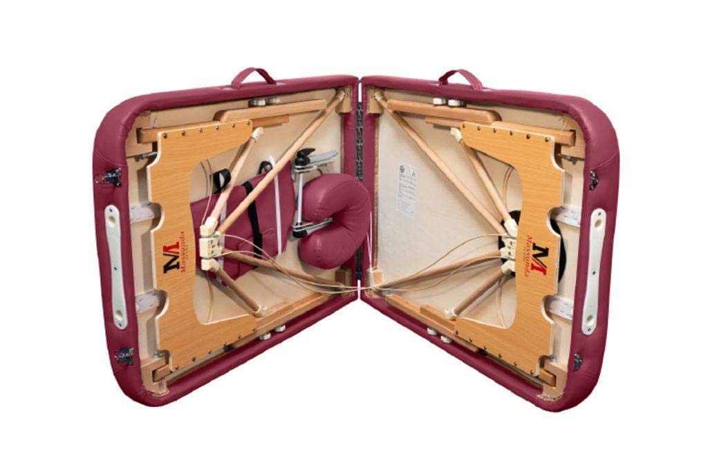 MASSUNDA – Camilla Masaje Plegable móvil Montana de Altura Regulable - Camilla estetica sólida Madera Maciza - Camilla Plegable con reposacabezas ergonómico, reposabrazos y cojín Cervical (Borgoña)