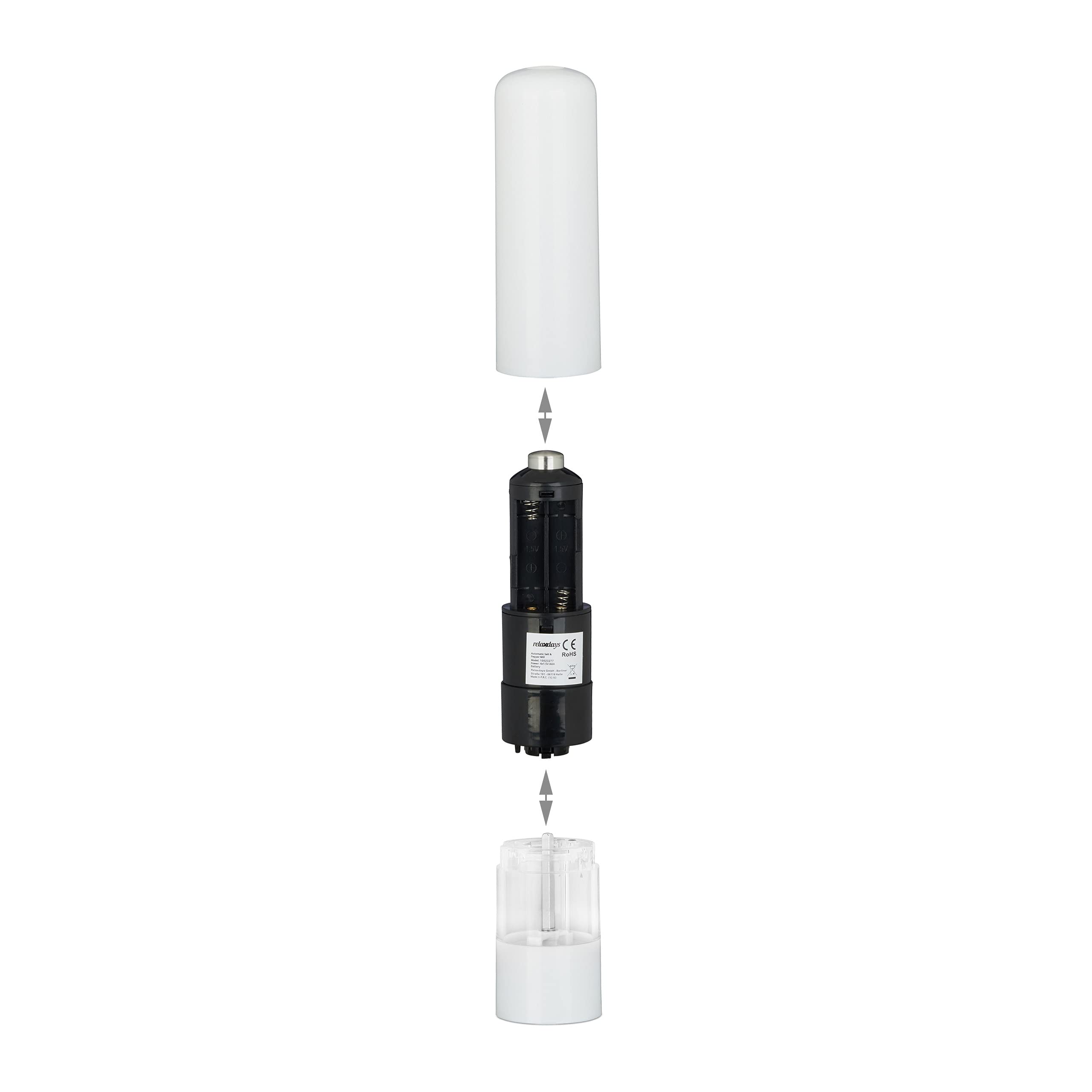 Relaxdays Set 2 Macina pepe elettrici con luce macinino per spezie in plastica a batterie nero/bianco