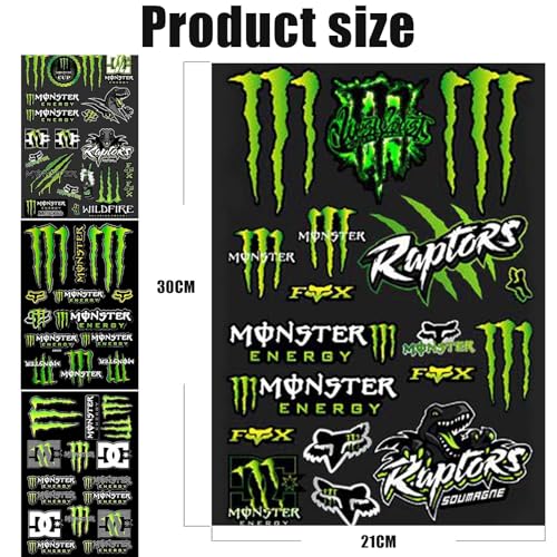 4Pack Monster Energy Stickers for Helmet, Car, Motocross, Motorbike - Funny Cartoon Decals for Skateboard, Laptop, Bicycle