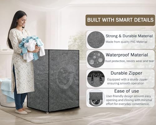 Image of Stylista Waterproof Front Load Washing Machine Cover Compatible for Haier 8 kg, Sand Pattern Grey