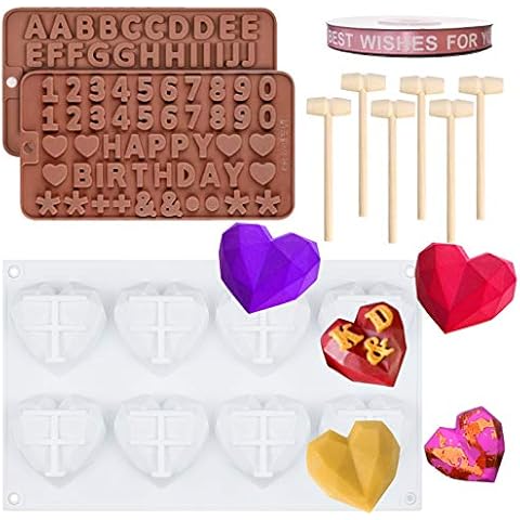 8 Förmchen in Herzform, Diamant-Herz-Silikonformen, Herzform, Kuchenform für Schokoladenkuchen, antihaftbeschichtet und ofenfest Cover