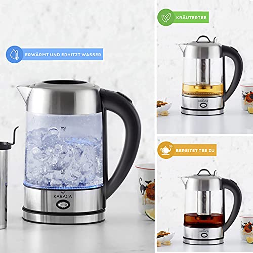 Karaca Wasserkocher Glas 1.7 Liter, Led-Beleuchtung Inox, Edelstahl Kettle, BPA Frei, 2200 Watt, 10/15 Tassen… – Bild 3