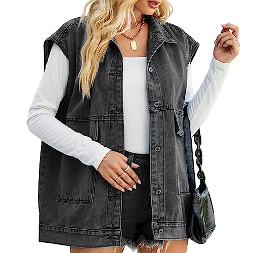 Gilet vintage jean oversize délavé pour filles et femmes veste décontractée