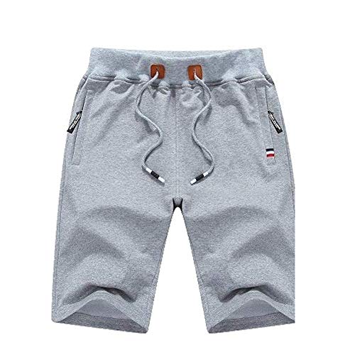 HUATING Pantalones Cortos para Hombre Pantalones Cortos Deportivos para Hombre Pantalones de Hombre Pantalones Cortos de Fitness algod�n con Cord�n y Cremallera para Los Bolsillos (Gris Claro, 2XL)