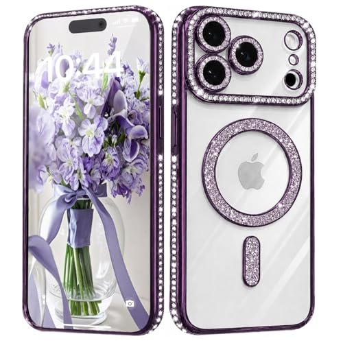 Image of DIZORO Compatible with (iPhone 17 Pro Case) Clear Luxury Diamond Glitter Case |Camera Lens Protector with Glitter Ring | Premium Shockproof Glossy Shiny Back Cover Case for Girls Women -DEEP