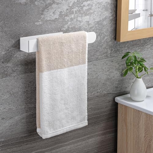 Image of Taozun White Hand Towel Holder, 11.8-Inch Towel Racks for Bathroom and Kitchen, Adhesive Towel Bar Towel Holder Stick on Wall, Stainless Steels