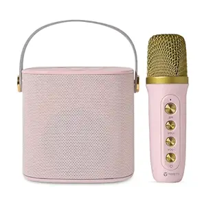 Toreto Jukebox Wireless Bluetooth Speaker 10W with Wireless Karaoke MIc IVoice Changing Feature | Deep Bass I USB I TWS I AUX I Outdoor Speaker with Carrying Strap (Pink)