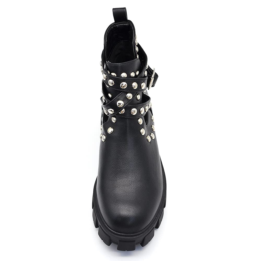 IF Fashion Scarpe da Donna Stivali Stivaletti Biker Fibbie Borchie Primaverili Traforati GR-6608
