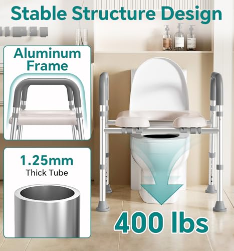 soundfuse Toilet Seat Risers for Seniors with Handles & Cozy Padded Seat by soundfuse - Image 4