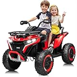 ANRLI 24V Ride on Car, Kids ATV XL Four Wheeler w/EVA Tire, 19-Inch Leather 2 Seater, 4X200W Motor, Remote Control, Knee Pad&Flower, 24 Volt Ride on Toys Electric Quad for Big Kids, Red