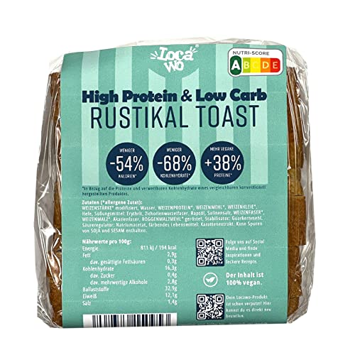 Locawo High Protein & Low Carb Rustikal Toastbrot | Eiweißbrot | Voller Weizengeschmack | Vegan | ideal für eine eiweißreiche, kalorien- und zuckerreduzierte Ernährung Cover
