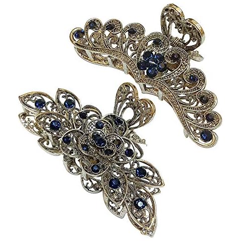 2Pcs Vintage Metal Hair Jaw Clip Rhinestone Crystal Large Clip Claw Hairpin Non-Slip Hair Clamps for Women Girls Fashion Accessories Headwear Cover